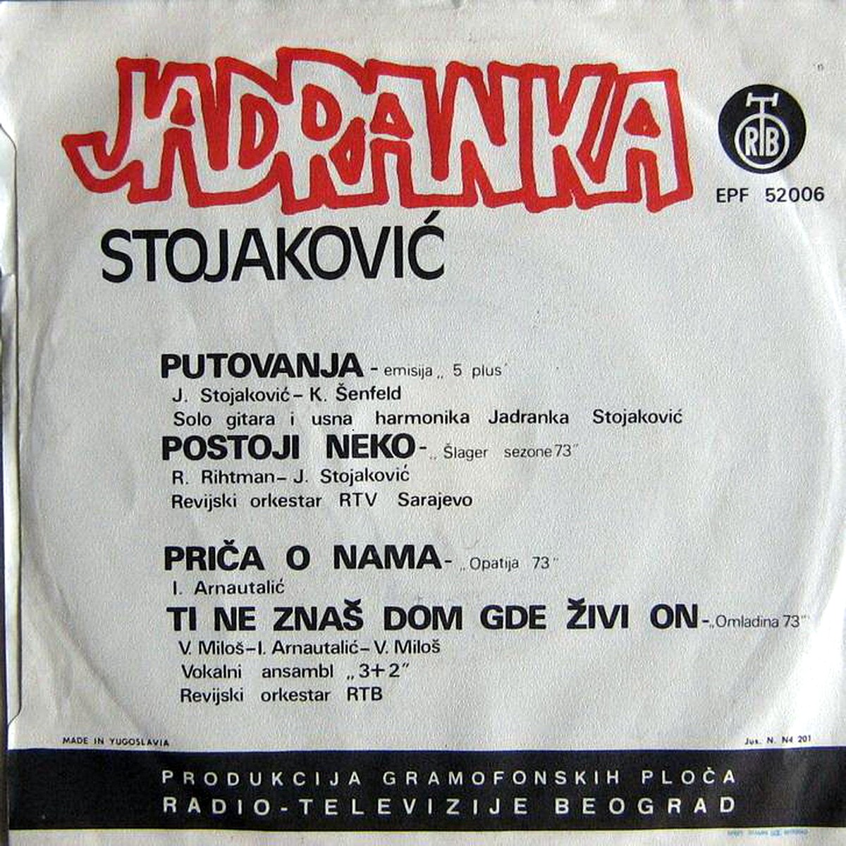 Jadranka Stojakovic 1973 Putovanja b