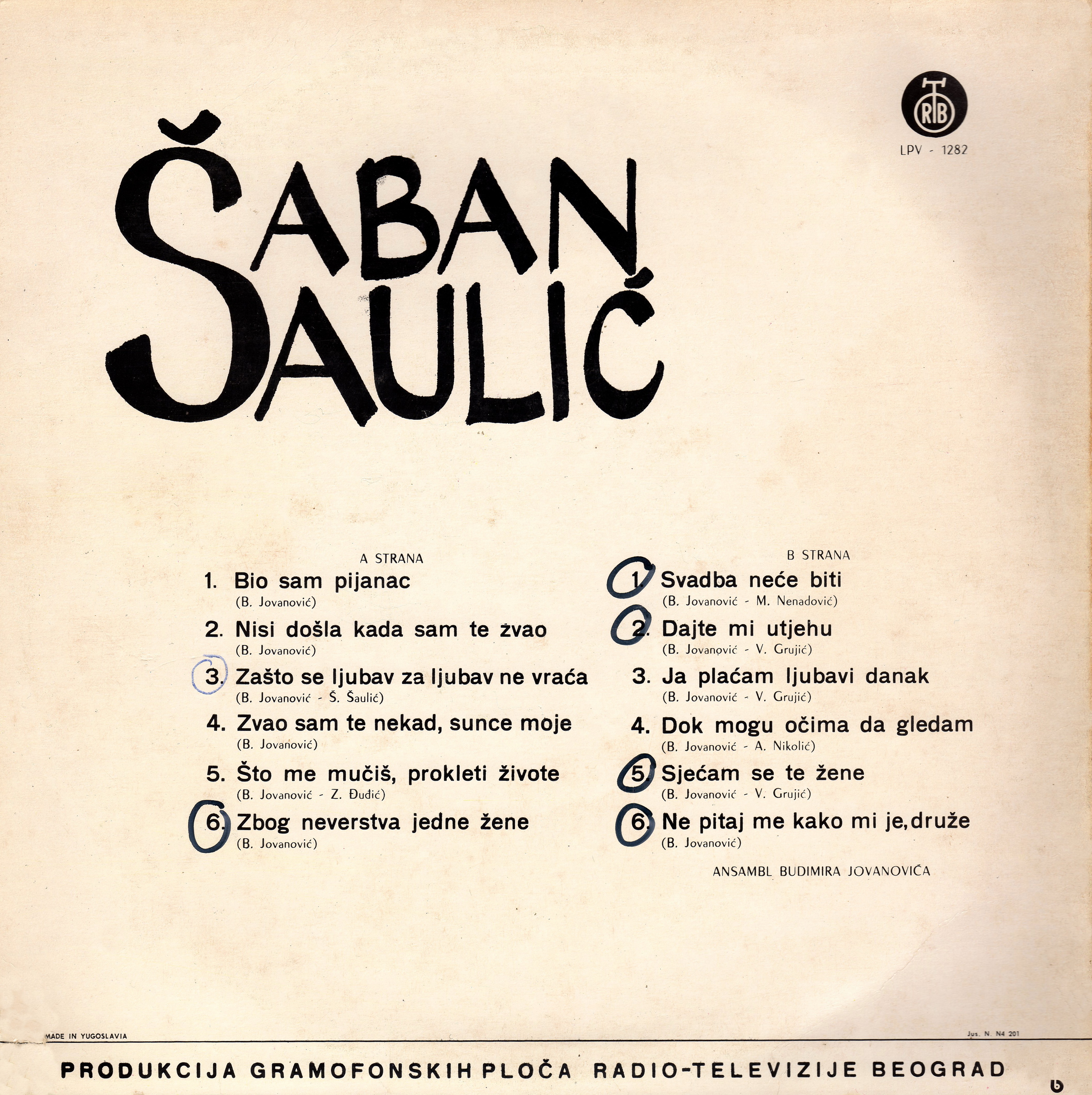 Saban Saulic 1973 x lp Zadnja